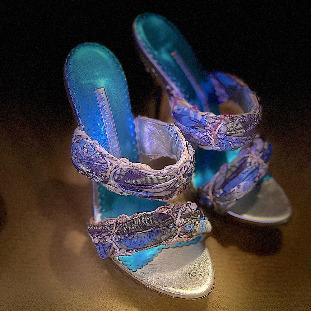 HEELS BY FRANCESCO SACCO SWAROVSKI GOLD/ MULTI COLOR MULE ‘s sz 7 - worn once✨